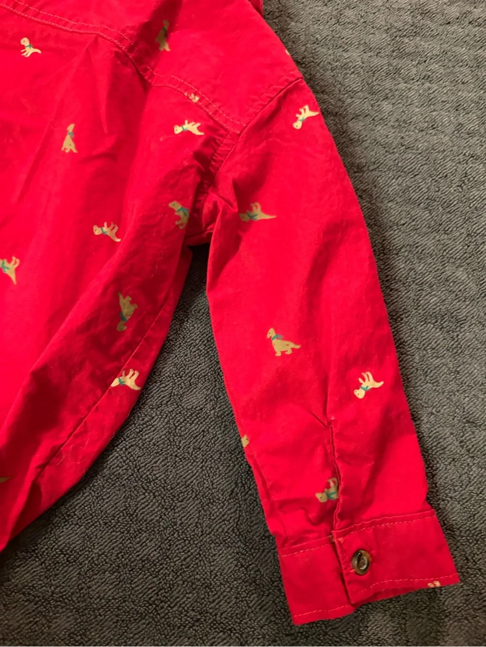 Carter's Red Button-Up One-Piece with‎ Dino Accents Size 18 months